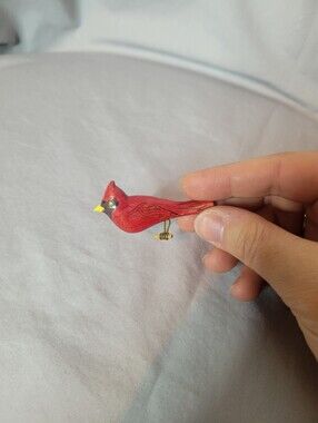 Vintage Red Cardinal Bird Brooch with Yellow Beak